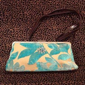Turquoise & beige Glenda Gies Sophia handbag